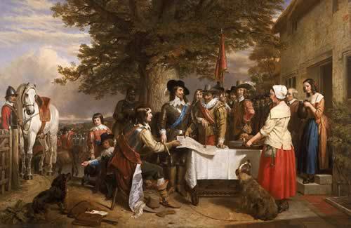 Charles landseer,R.A. Oil on canvas painting of Charles I holding a council of war at Edgecote on the day before the Battle of Edgehill oil painting picture